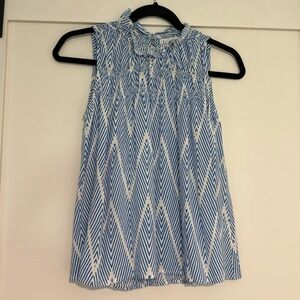 THML Sleeveless Blouse Blue & White Chevron Print XS